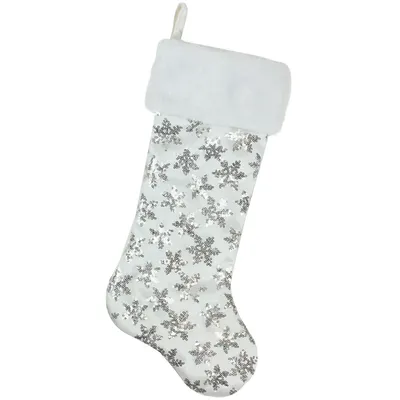 19 White And Silver Sequin Snowflake Christmas Stocking