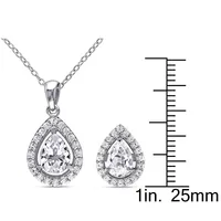 2-piece Set 4 7/8 Ct Tgw Created White Sapphire Teardrop Halo Necklace And Stud Earrings In Sterling Silver