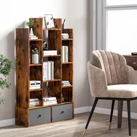 Industrial Bookshelf Rustic Wooden Shelf Organizer With Non-woven Fabric Drawer
