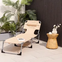 2pcs Outdoor Beach Lounge Chair Folding Chaise Lounge With Pillow Beige