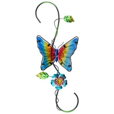 18" Blue And Glass Butterfly Spring Plant Metal Hanger