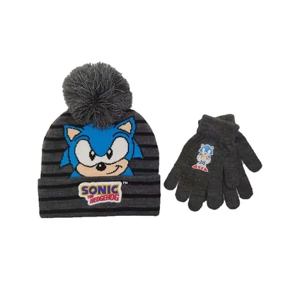 Sega Sonic The Hedgehog Face Logo Kids Beanie & Gloves Set