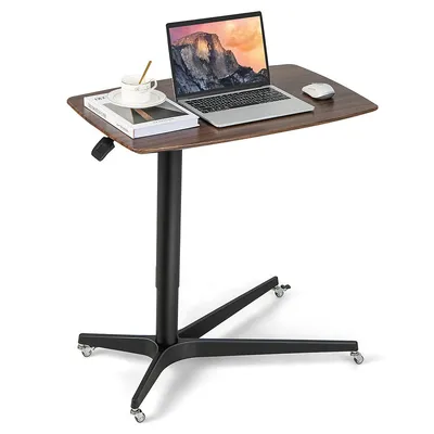 Mobile Standing Desk Pneumatic Adjustable Overbed Table Rolling Laptop Cart