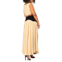 Women's V Waist A Line Side Slit Flared Maxi Skirt