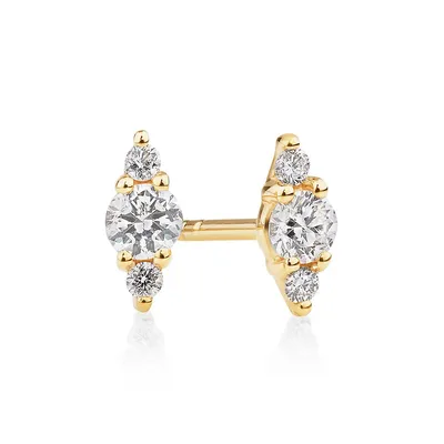 3 Stone Stud Earrings With .21 Carat Tw Diamonds In 10kt Yellow Gold