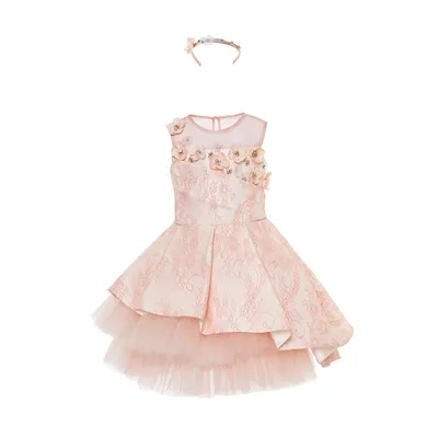 Lace Overlay Girl Dress Blush