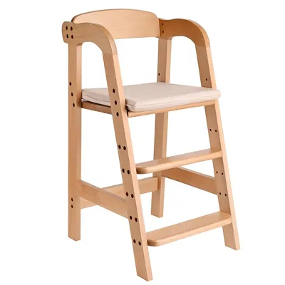 Wooden Baby Highchair ,height Adjustable Dining Chair With Removable Cushion And Safety Seat Belt
