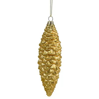 8" Gold With Glitter Accents Pine Cone Christmas Ornament