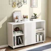 3-tier Wood Bookcase 6 Cube Bookshelf W/ Door Wheels Display Cabinet White