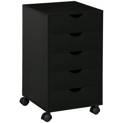 5 Drawer File Cabinet Storage Organizer With Wheels, Black