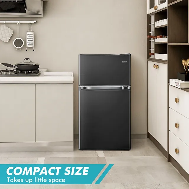 Costway 3.2 Cu.Ft Mini Refrigerator with Freezer Compact Fridge with 2  Reversible Door 