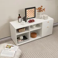 Storage Cabinet With 2 Drawers 4 Cubes Adjustable Feet Floor Display Cabinet White