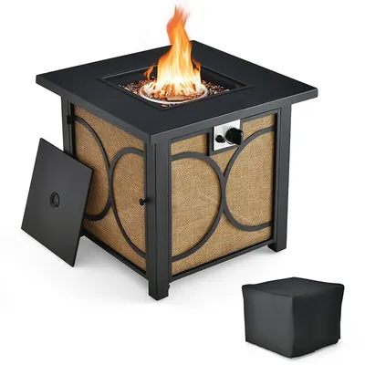 28 Inch Square Propane Gas Fire Pit Table With Fire Glasses &rain Cover 50,000 Btu