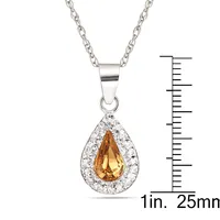 Sterling Silver 18" Tear Drop With Golden Topaz Cubic And Crystals Necklace
