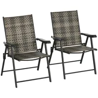 Wicker Dining Chair Set Foldable Outdoor Dining Chair, Gray