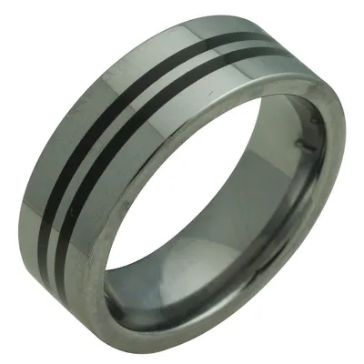 Men's Tungsten Ring With Double Black Acrylic Grooves