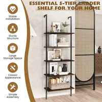 2 Pcs 5 Tier Ladder Shelf 71" Wall-mounted Bookshelf Display Storage Organizer