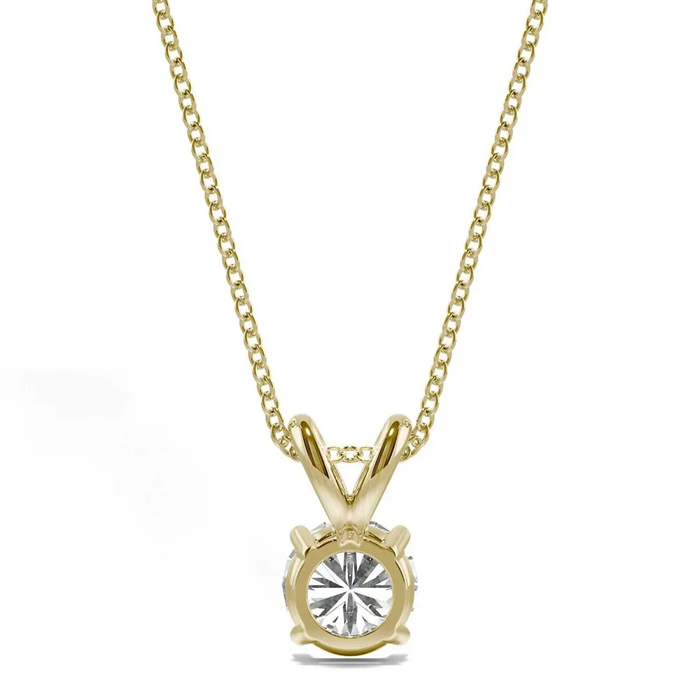 Yellow Gold Moissanite By Charles & Colvard Solitaire Pendant, 0.50cttw Dew