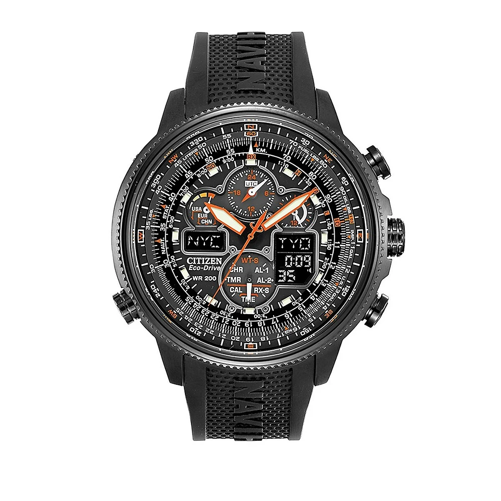 Eco-Drive Navihawk A-T Stainless Steel Embossed Strap Watch