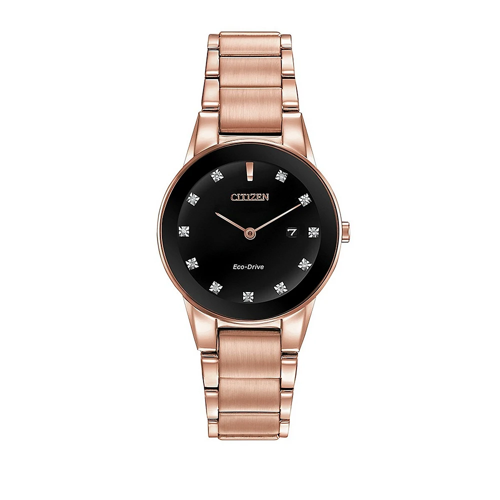 Montre Axiom avec technologie Eco-Drive et bracelet en acier inoxydable or rose