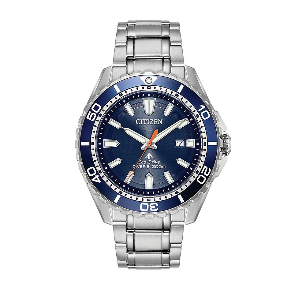 Montre-bracelet analogique Diver avec cadran bleu et bracelet en acier inoxydable