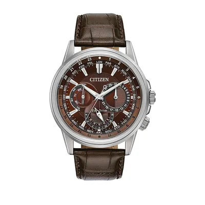 Eco-Drive Stainless Steel & Brown Croc Leather Strap Watch