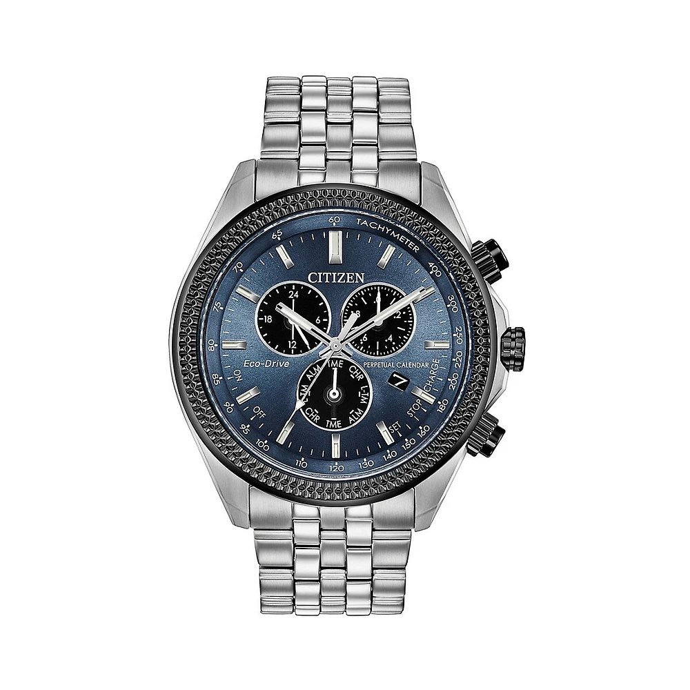 Perpetual Calendar Eco-Drive Stainless Steel Bracelet Chronograph Watch BL5568-54L