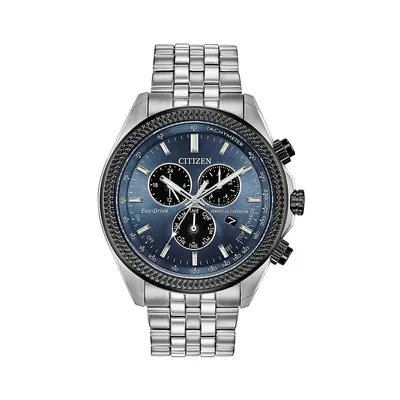 Montre Perpetual Calendar Eco-Drive chronographe à bracelet en acier inoxydable