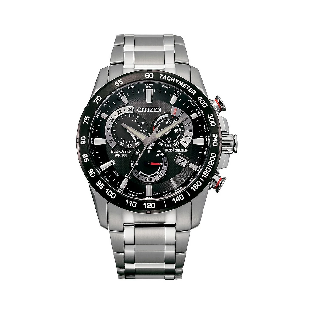 Montre en acier inoxydable Eco-Drive Perpetual Chrono A-T