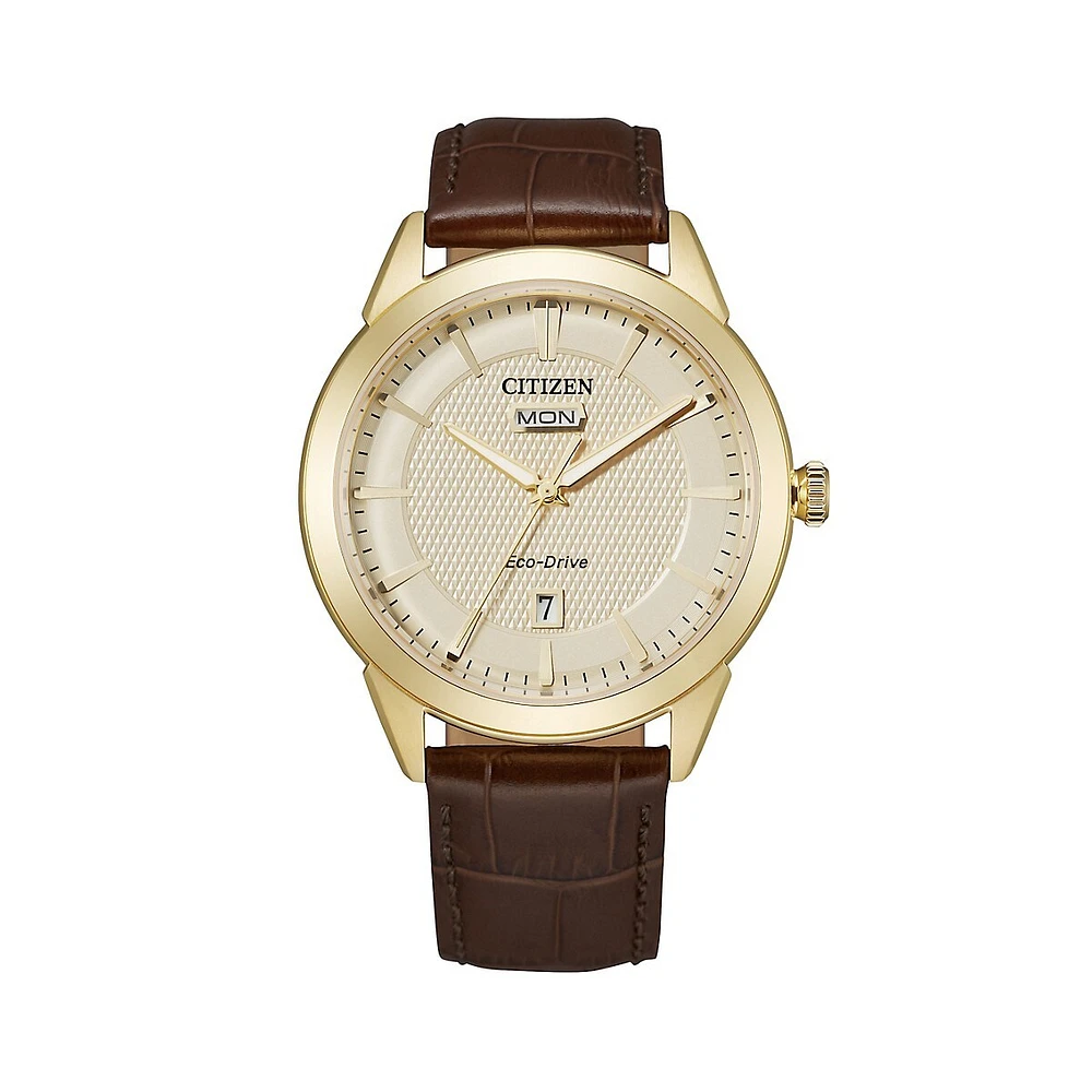 Montre en acier inoxydable rose dorée à bracelet en cuir Classic Corso Eco-Drive AW0092-07Q