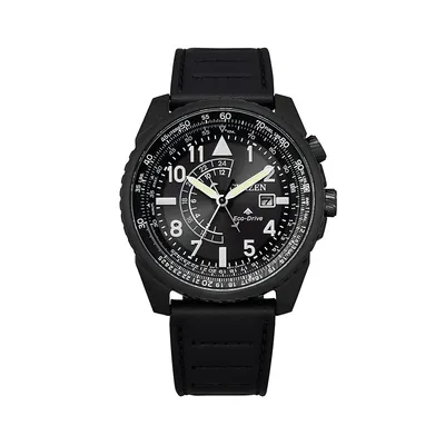 Montre en acier inoxydable Promaster Nighthawk Eco-Drive avec bracelet en cuir BJ7135-02E