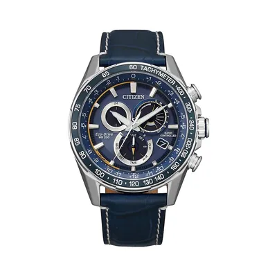 Perpetual Chrono AT Eco-Drive Stainless Steel & Leather-Strap Watch CB5918-02L