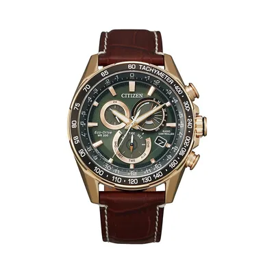 Perpetual Chrono AT Eco-Drive Stainless Steel & Leather-Strap Watch CB5919-00X
