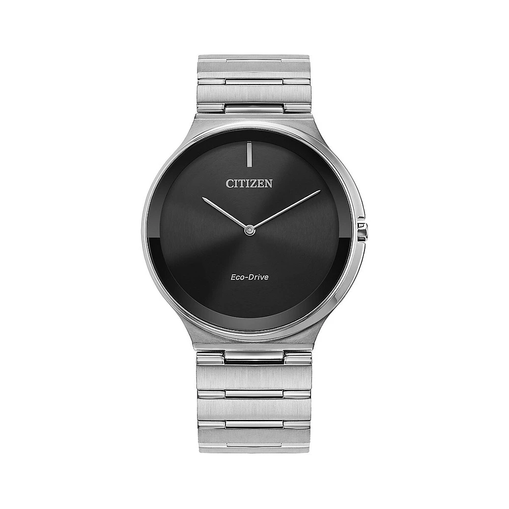 Montre-bracelet Eco-Drive en acier inoxydable à cadran noir Stiletto AR3110-52E