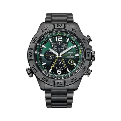 Promaster Navihawk Grey Ion-Plated Stainless Steel & Link Bracelet Eco-Drive Chronograph Watch​ AT8227-56X