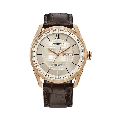 Montre analogique en acier inoxydable avec bracelet en cuir AW0082-01A