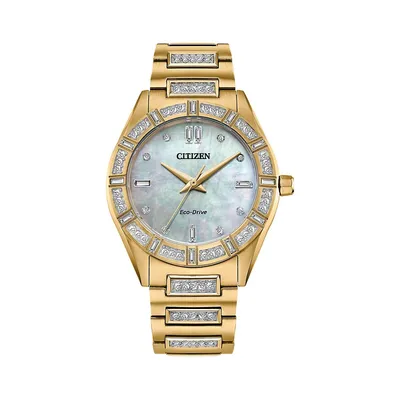 Montre-bracelet en acier inoxydable doré Crystal EM1020-51D