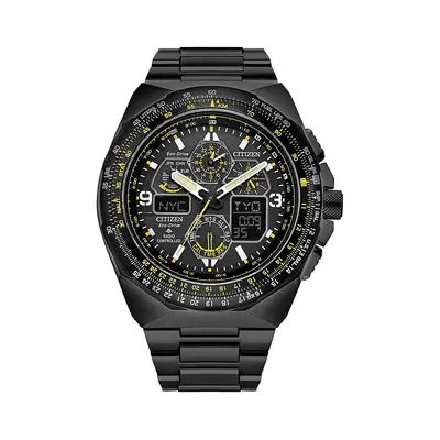 Montre-bracelet chronographe en acier inoxydable noir Skyhawk JY8127-59E