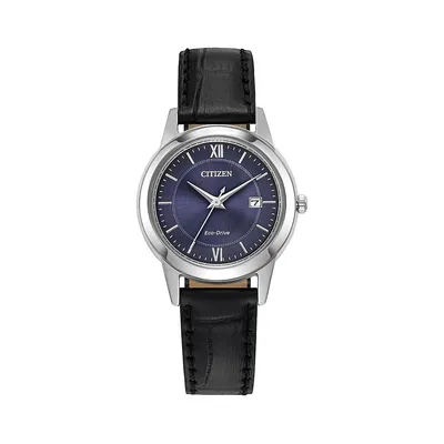 Classic Stainless Steel Case & Leather Strap Eco-Drive Watch FE1087-01L