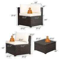 6pcs Patio Rattan Furniture Set Sectional Cushioned Sofa Deck