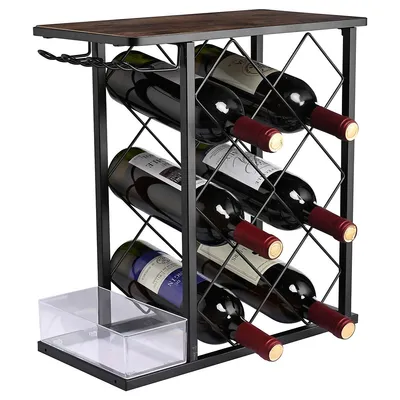 Tabletop Wood Wine Rack Wine Holder With Glass Rack For Home Kitchen Storage