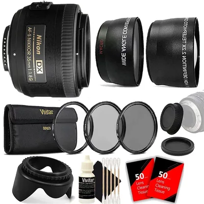 Af-s Dx Nikkor 35mm F/1.8g Lens + 52mm Wide & Telephoto Lens Accessory Bundle