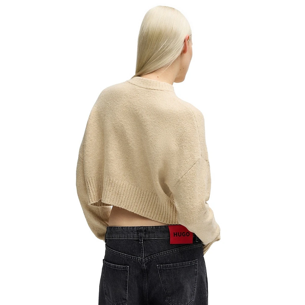 Relaxed-Fit Cropped Brushed-Knit Sweater