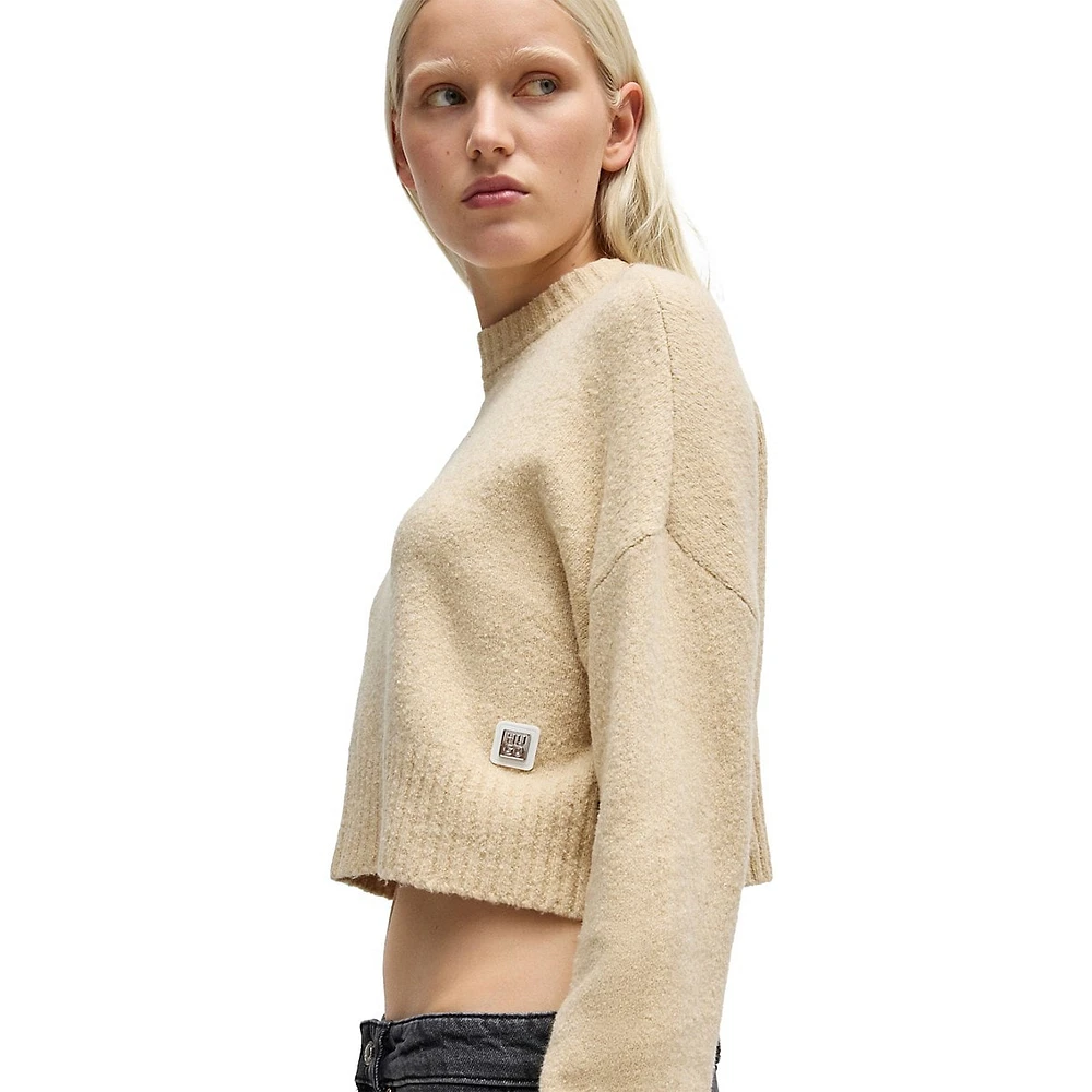 Relaxed-Fit Cropped Brushed-Knit Sweater