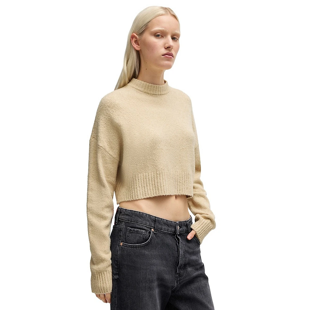 Relaxed-Fit Cropped Brushed-Knit Sweater