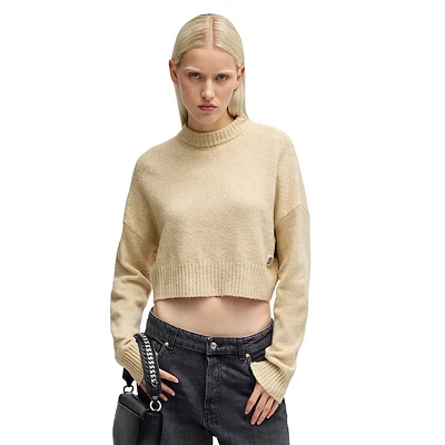 Relaxed-Fit Cropped Brushed-Knit Sweater