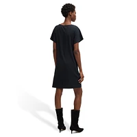 Crystal Logo Draped-Neck T-Shirt Dress