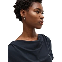 Crystal Logo Draped-Neck T-Shirt Dress