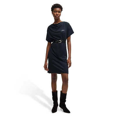 Crystal Logo Draped-Neck T-Shirt Dress