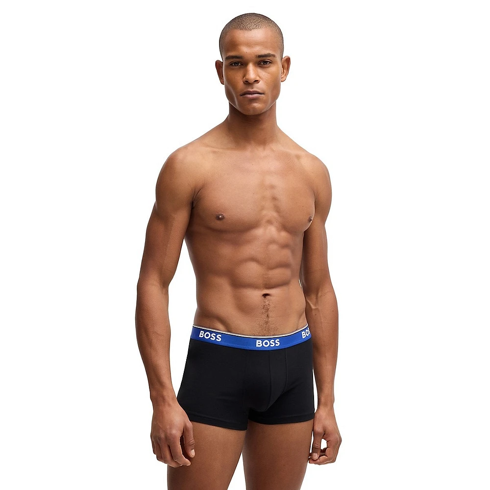 3-Pack Stretch-Cotton Logo-Waistband Trunks